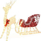 Yaheetech Pre-lit Reindeer & Sleigh Set, 4ft Light-up Christmas Decorations Set w/ 360 LED Lights/Stakes/ZipTies for Outdoor/Ind