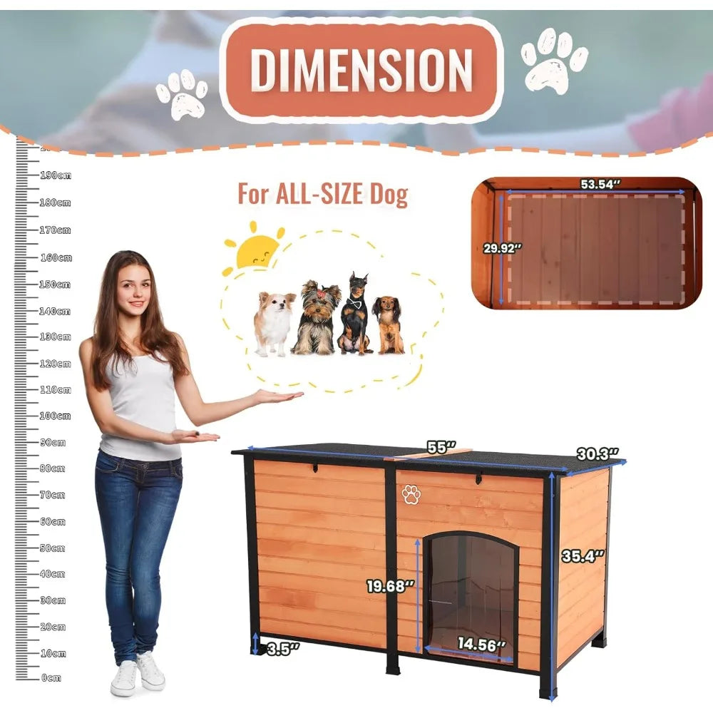 Outdoor Dog House, Indoor Outdoor Doghouse Puppy Shelter Dog House with Iron Frame,Anti-Bite Design Dog Home for Small Medium So