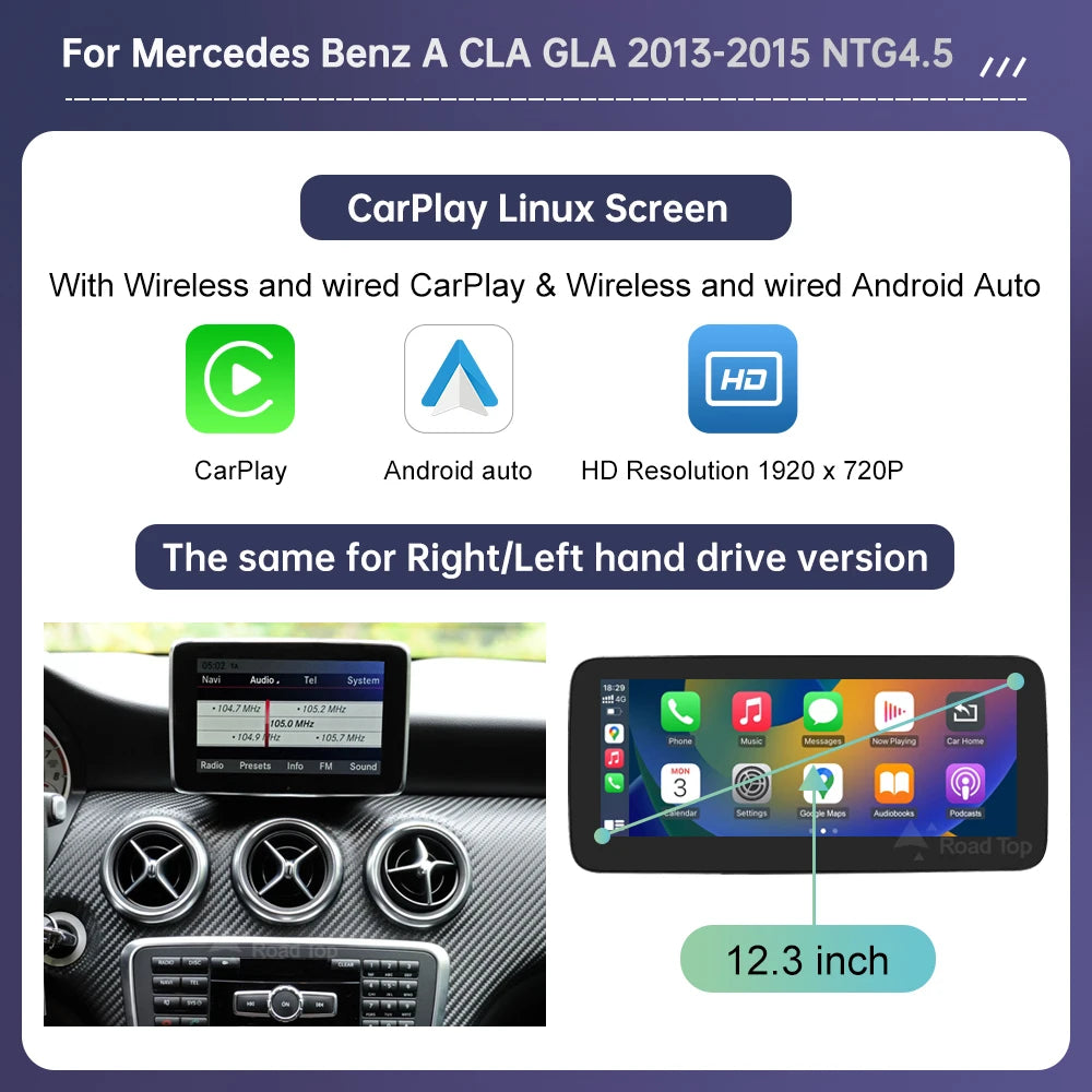 Road Top Touch Screen for Mercedes Benz B/A Class W176 CLA GLA W246 NTG4.5 Multimedia GPS With Carplay Android Auto Car Player