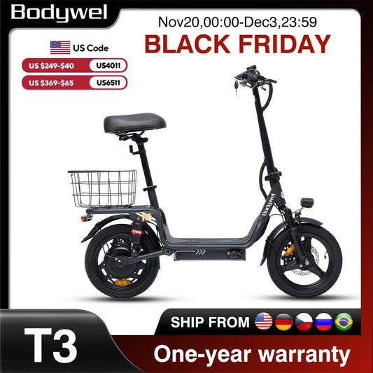 1000W adult electric scooter,31 miles 20 MPH equipped with 14 inch tires, Foldable E Scooter with Basket Bodywel T3