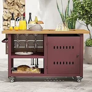 Outdoor Fire Pit, Gas Fire Pit Table with Universal Wheels, 50000 BTU Firepits for Outside, 44" Propane Fire Pit with Storage Sp