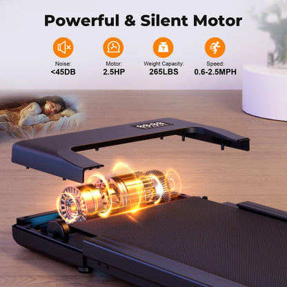 Walking Pad Under Desk Treadmill 2 in 1 Portable Treadmill with Remote Control LED Display 2.5HP Walkingpad for Home&Office