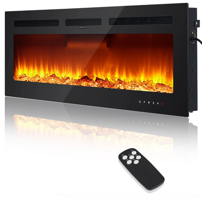 60" Electric Fireplace, 3.85" Ultra-Thin Recessed & Wall Mounted Fireplace, 1500w Heater (5120BTU), 12 LED Flame Colors