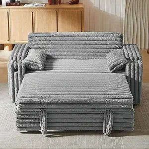 Loveseat, 68.11" Corduroy Sleeper Chair Bed with USB Port, Cup Holders & Side Storage Pockets – 3-in-1 Foldable Sofa Bed for Guest Room