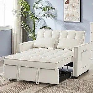 Loveseat, 68.11" Corduroy Sleeper Chair Bed with USB Port, Cup Holders & Side Storage Pockets – 3-in-1 Foldable Sofa Bed for Guest Room