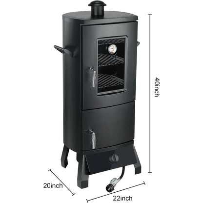 Propane Smoker with Cover, Vertical Smoker Grill with Temperature Control Outdoor Heavy Duty Three Removable Smoking Shelves, Bl