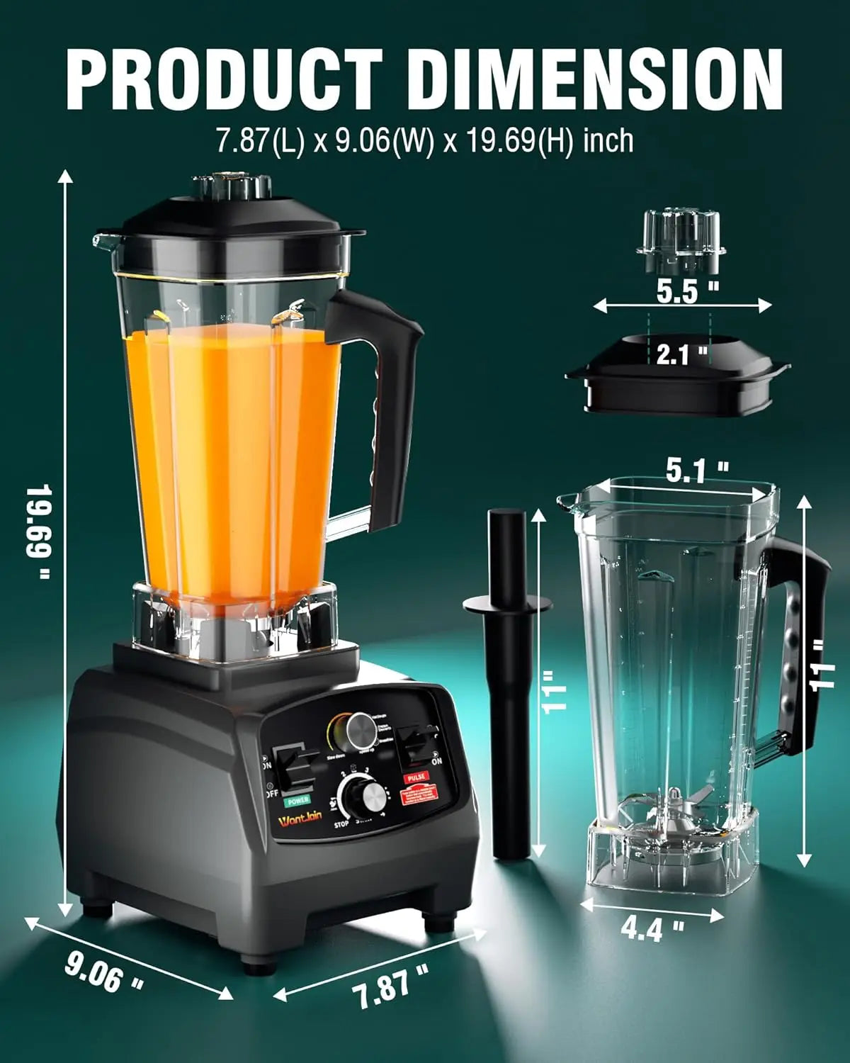 WantJoin Professional Blender, Commercial Blender for kitchen Max 1800W High Power Home and Commercial with Timer