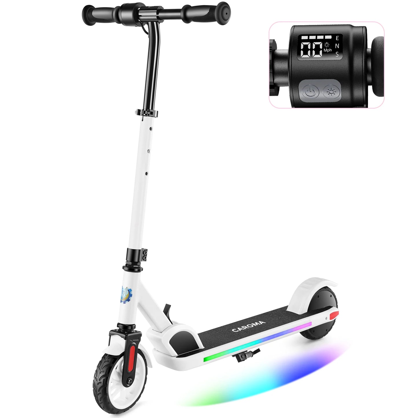 Electric Scooter for Kids Ages 6-14,180WMotor,Colorful Lights,Adjustable Height&Speed,LED Display,Foldable Scooter Idea Gift