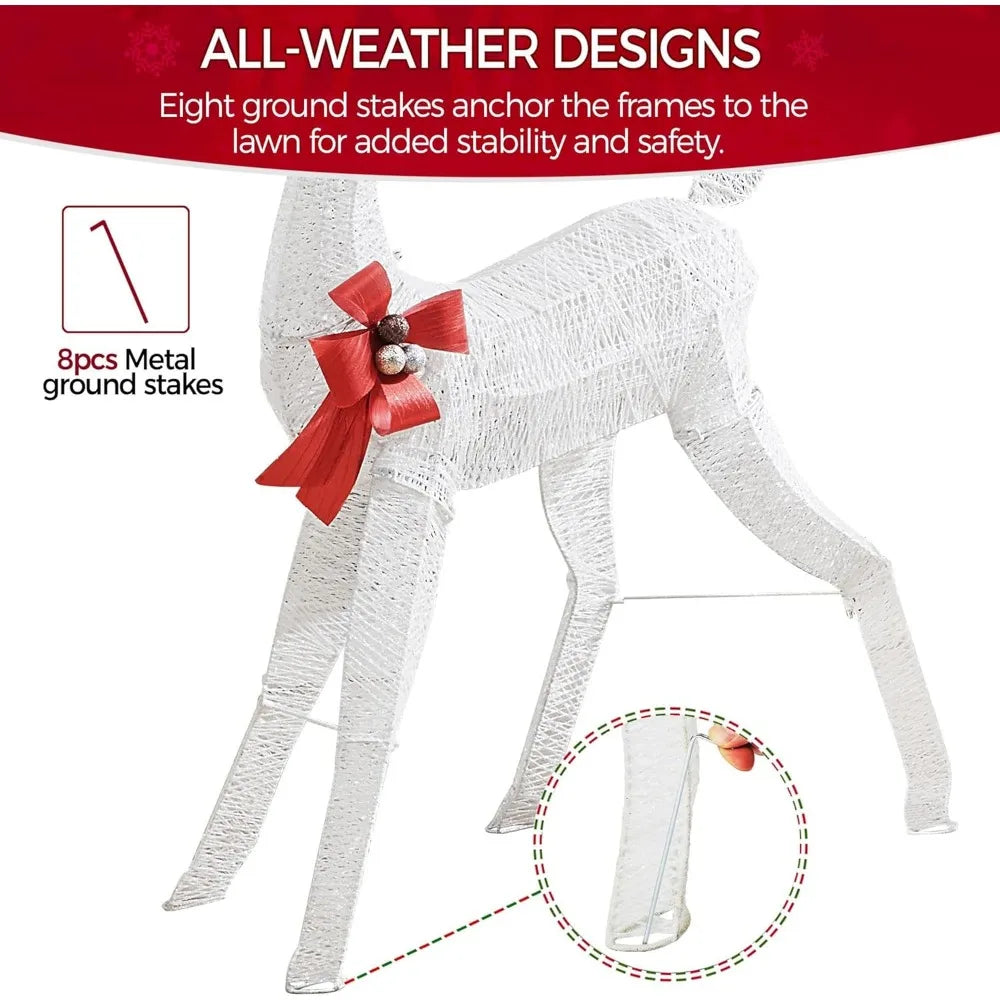 Yaheetech Pre-lit Reindeer & Sleigh Set, 4ft Light-up Christmas Decorations Set w/ 360 LED Lights/Stakes/ZipTies for Outdoor/Ind