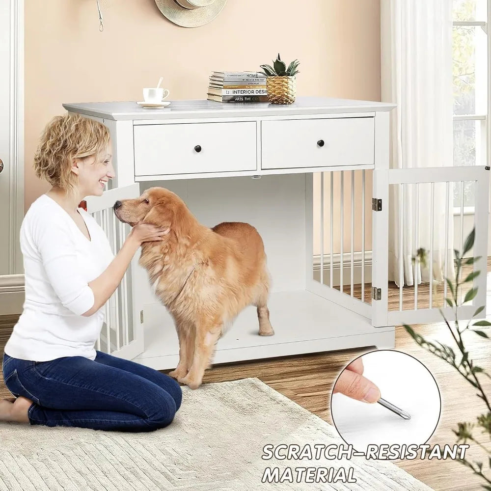 44inch Dog Crate Furniture with Drawers,Wooden Dog Kennel Furniture for Large Breed,End Table Wood Dog House for Indoor use,for