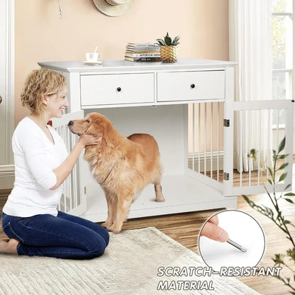 44inch Dog Crate Furniture with Drawers,Wooden Dog Kennel Furniture for Large Breed,End Table Wood Dog House for Indoor use,for
