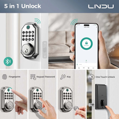 LNDU Smart Door Lock D280L Fingerprint Lock&Keypad Combination Lock All-in-One Intelligent Door Lock Waterproof Door Locks