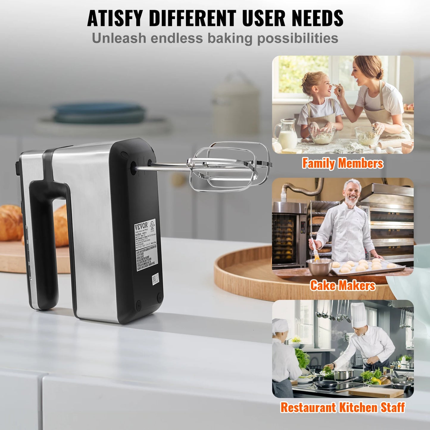 VEVOR Cordless Electric Hand Mixer 100W Continuously Variable Electric Handheld Mixer with Turbo Boost Beaters Dough Storage Bag