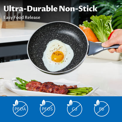 Induction Cookware Pots and Pans Set 10 Piece, BEZIA Dishwasher Safe Nonstick Cooking Pans, Stay-Cool Bakelite Handle