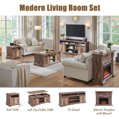 43" Electric Fireplace with Mantel, Electric Fireplace Heater, TV Stand w/Freestanding Electric Fireplaces, Stacked Stone Surrou