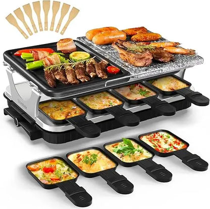 Voohek Korean BBQ and Raclette Grill: 2-in-1 Indoor Electric Smokeless Grill with Nonstick Cooking Surface