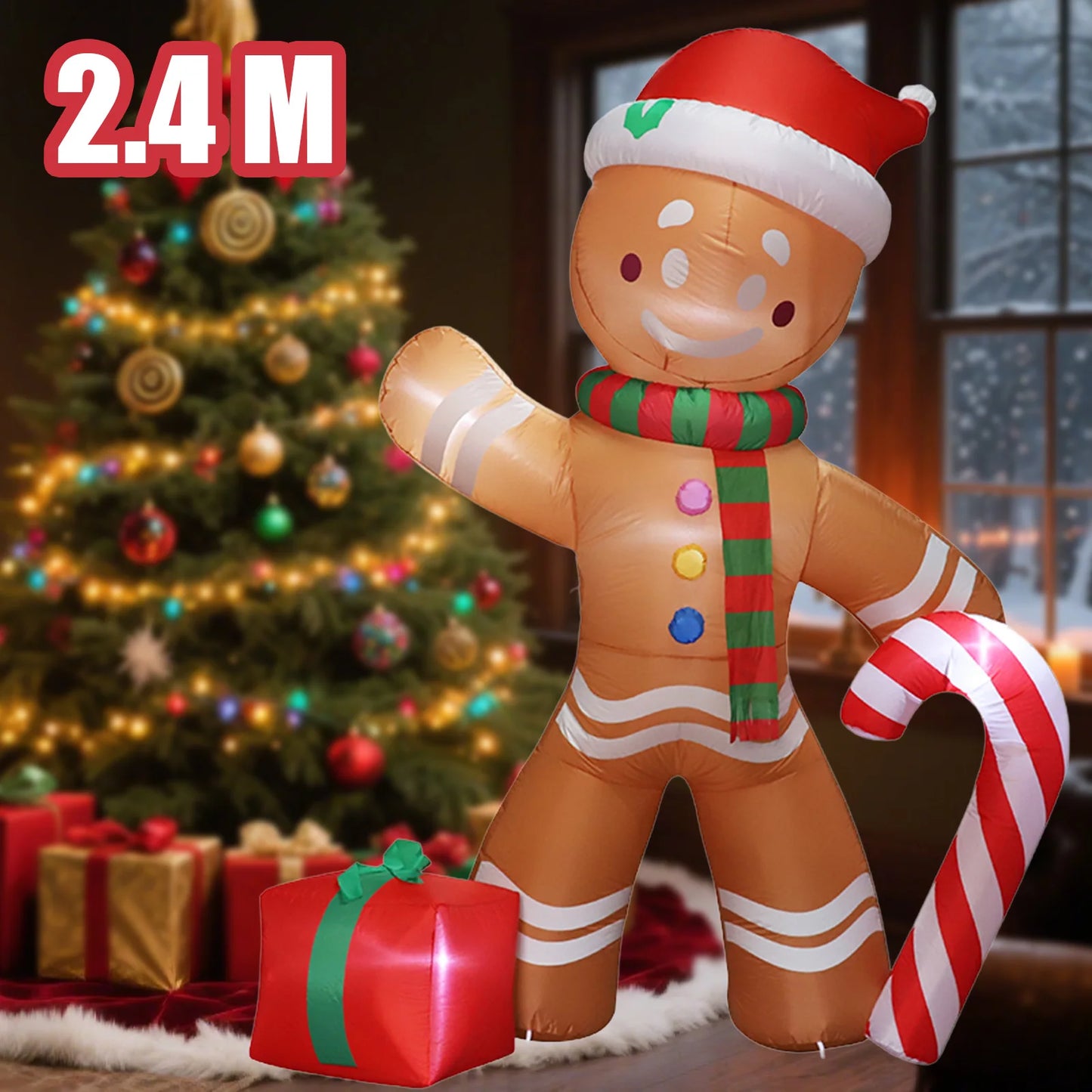 240cm Inflatables Blow Up Gingerbread Man Christmas Outdoor Decoration 2025 Santa Claus Home Yard Garden Party Xmas Decor