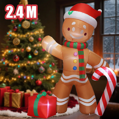 240cm Inflatables Blow Up Gingerbread Man Christmas Outdoor Decoration 2025 Santa Claus Home Yard Garden Party Xmas Decor