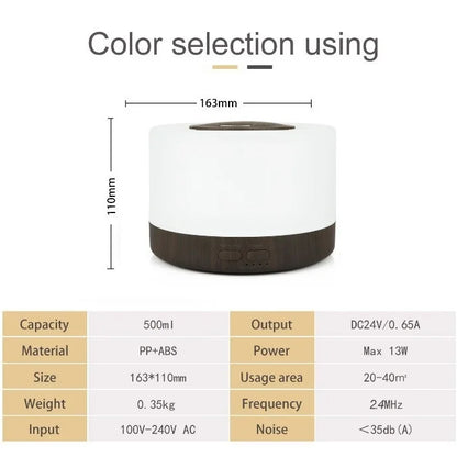 Ultrasonic Essential Oil Diffuser 550ml with 7 colors LED night lights Cool Mist for Aromatherapy Humidifying for home bedroom