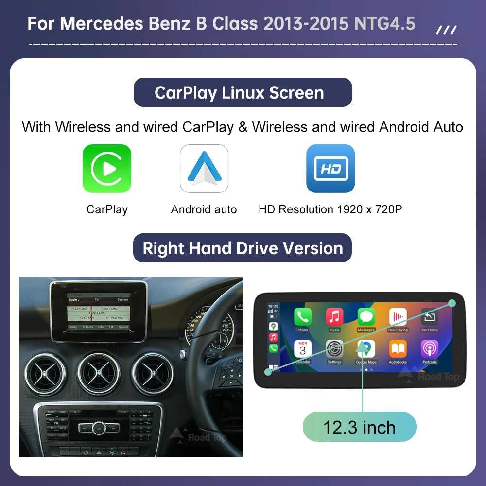 Road Top Touch Screen for Mercedes Benz B/A Class W176 CLA GLA W246 NTG4.5 Multimedia GPS With Carplay Android Auto Car Player