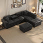 Modern Sectional Sofa with Storage Ottoman with 2 Pillows and 2 Cup Holders