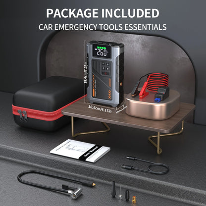 Portable Car Jump Starter With Air Compressor, 3000A Peak(7.5L Gas, 6.5L Diesel) , Jump Starter Battery PackWith150 PSl Tire Inf