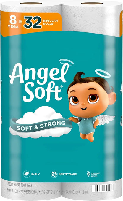 Soft Toilet Paper, 4/8/16/48 Mega Rolls = 16/32/64/192 Regular Rolls, Soft and Strong Toilet Tissue
