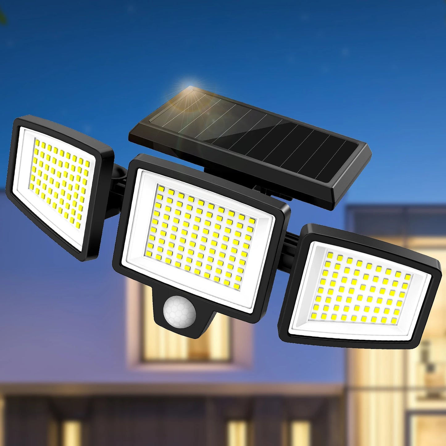 Three-Head Outdoor Solar Light, Motion Sensor Security Light for Porches, Garages, Yard Entrances and Patios