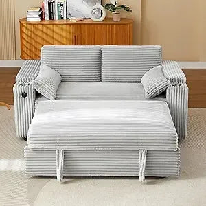 Loveseat, 68.11" Corduroy Sleeper Chair Bed with USB Port, Cup Holders & Side Storage Pockets – 3-in-1 Foldable Sofa Bed for Guest Room