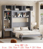 Queen Murphy Bed with Desk, Top Cabinet & Storage Shelves - Space Saving Foldable Bed in Gray