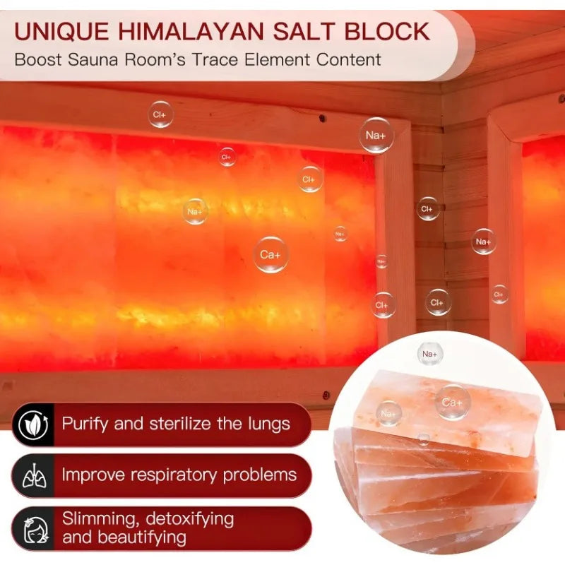 EROMMY Infrared Home Sauna, 3-4 Person with Himalayan Salt Panel & 10 Min Warm-up  & 10 Minutes Warm-up System Freestanding Home