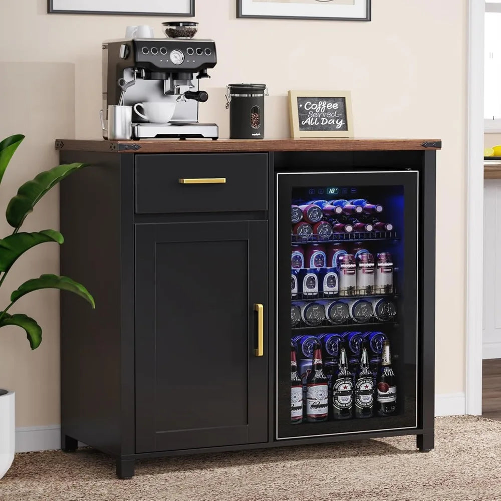 Coffee Bar with Mini Fridge Space Liquor Wine Cabinet Stand for Dorm Kitchen Office 394 Inch Width 209 Depth Modern Storage