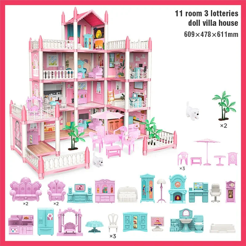 Girl Doll House Toy Children Pretend Play Dollhouse Villa Patchwork Dream Furniture Home Doll House for Kids Christmas Toy Gifts