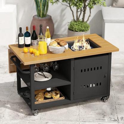 Outdoor Fire Pit, Gas Fire Pit Table with Universal Wheels, 50000 BTU Firepits for Outside, 44" Propane Fire Pit with Storage Sp