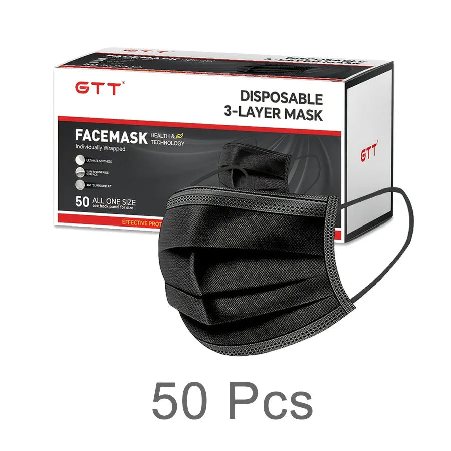 GTT 50/100Pcs Disposable Face Mask individually packaged 3 Ply breathable Earloop Protective Mask for Home School Office Outdoor