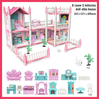 Girl Doll House Toy Children Pretend Play Dollhouse Villa Patchwork Dream Furniture Home Doll House for Kids Christmas Toy Gifts