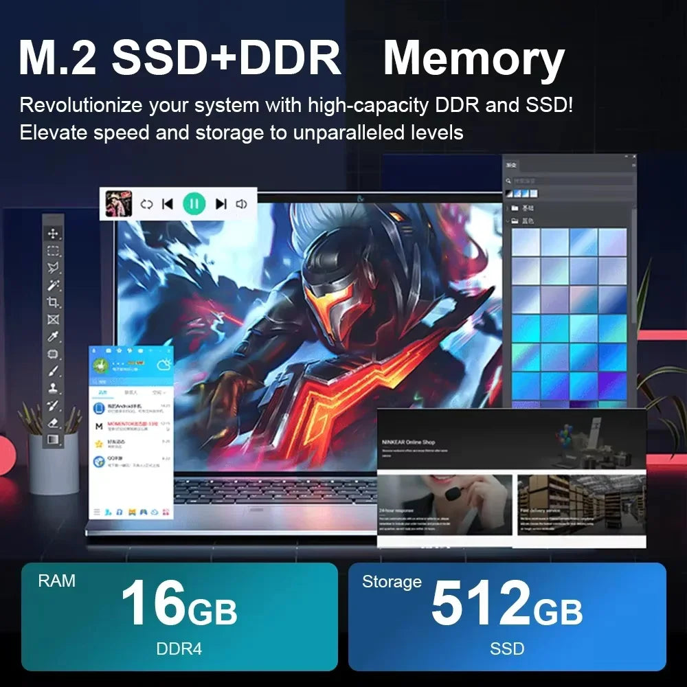 Xiaman 15.6" Ultra Slim Laptop Computer Windows 11 Laptop 16GB RAM 1TB 2TB SSD Intel Celeron N4000 HD Office Study Notebook PC