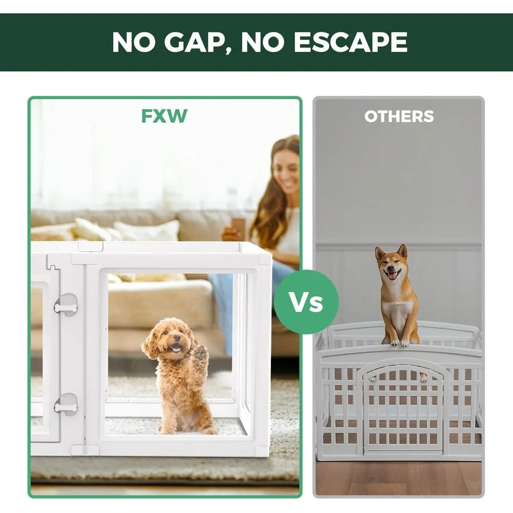 AuraSpace Acrylic Indoor Dog Playpen for Puppies and Small Dogs, 24 Inch, 8 Panels, White