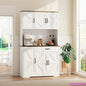 "71in White Kitchen Pantry Cabinet w/ USB Charging Station, Coffee Bar & Appliance Storage for Dining Room"