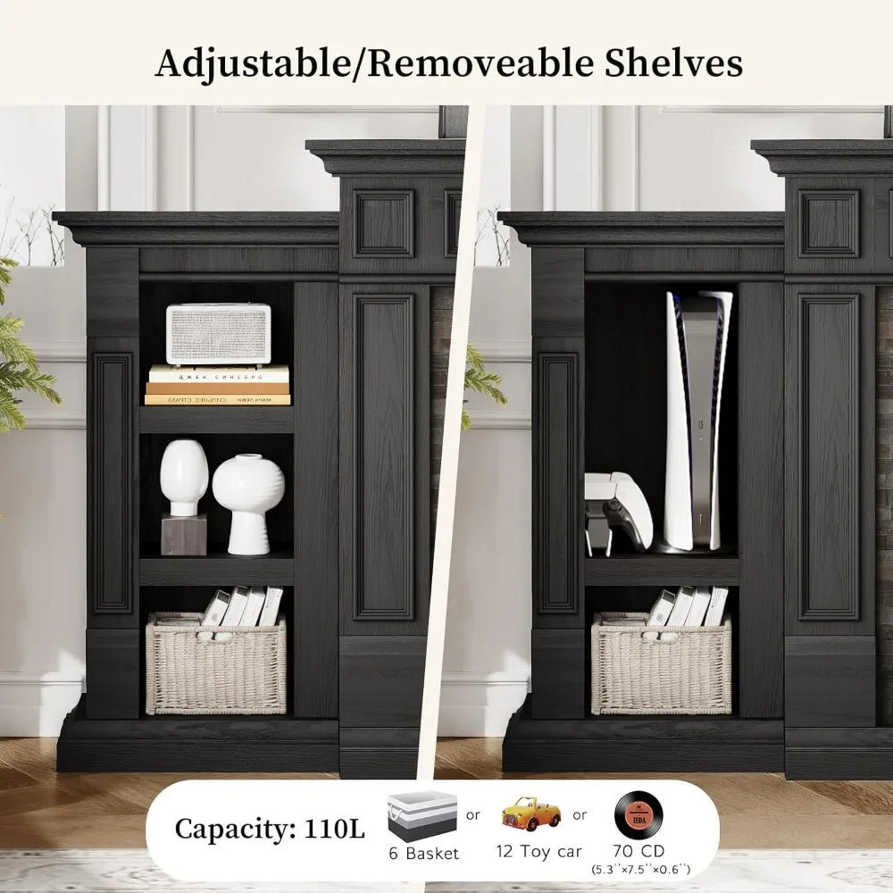 72" Fireplace TV Stand for TVs Up to 80 Inch, Electric Fireplace with Mantel, Modern Entertainment Center with Storage,