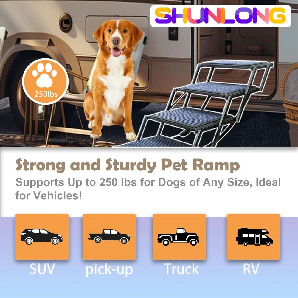 Dog Ramp for Car Truck and SUV Dog Stairs for Large Dogs Folding Pet Stairs with Non-Slip Rug Surface Supports Up to 250 lbs (5