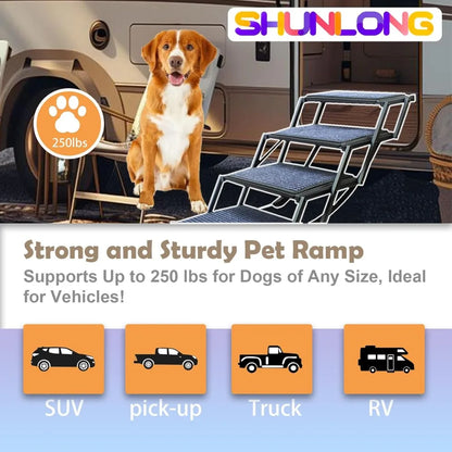 Dog Ramp for Car Truck and SUV Dog Stairs for Large Dogs Folding Pet Stairs with Non-Slip Rug Surface Supports Up to 250 lbs (5