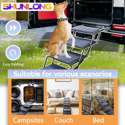 Dog Ramp for Car Truck and SUV Dog Stairs for Large Dogs Folding Pet Stairs with Non-Slip Rug Surface Supports Up to 250 lbs (5
