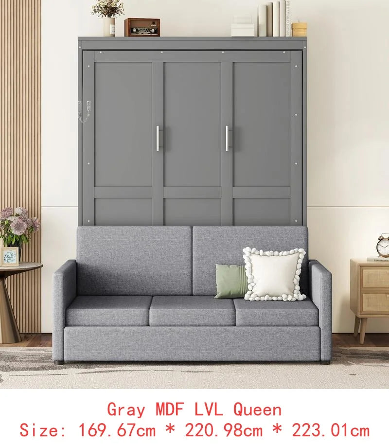 Walnut & Gray Full-Size Murphy Bed with Foldable Desk - Space-Saving Wall Bed for Compact Living