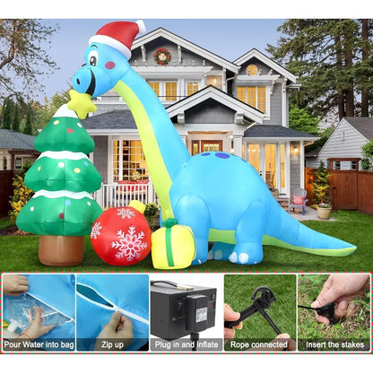 13.6 Ft Long Christmas Inflatable Decorations for Outdoor Yard Lawn Garden Party Featuring Huge Inflatable Dragon Dinosaur with