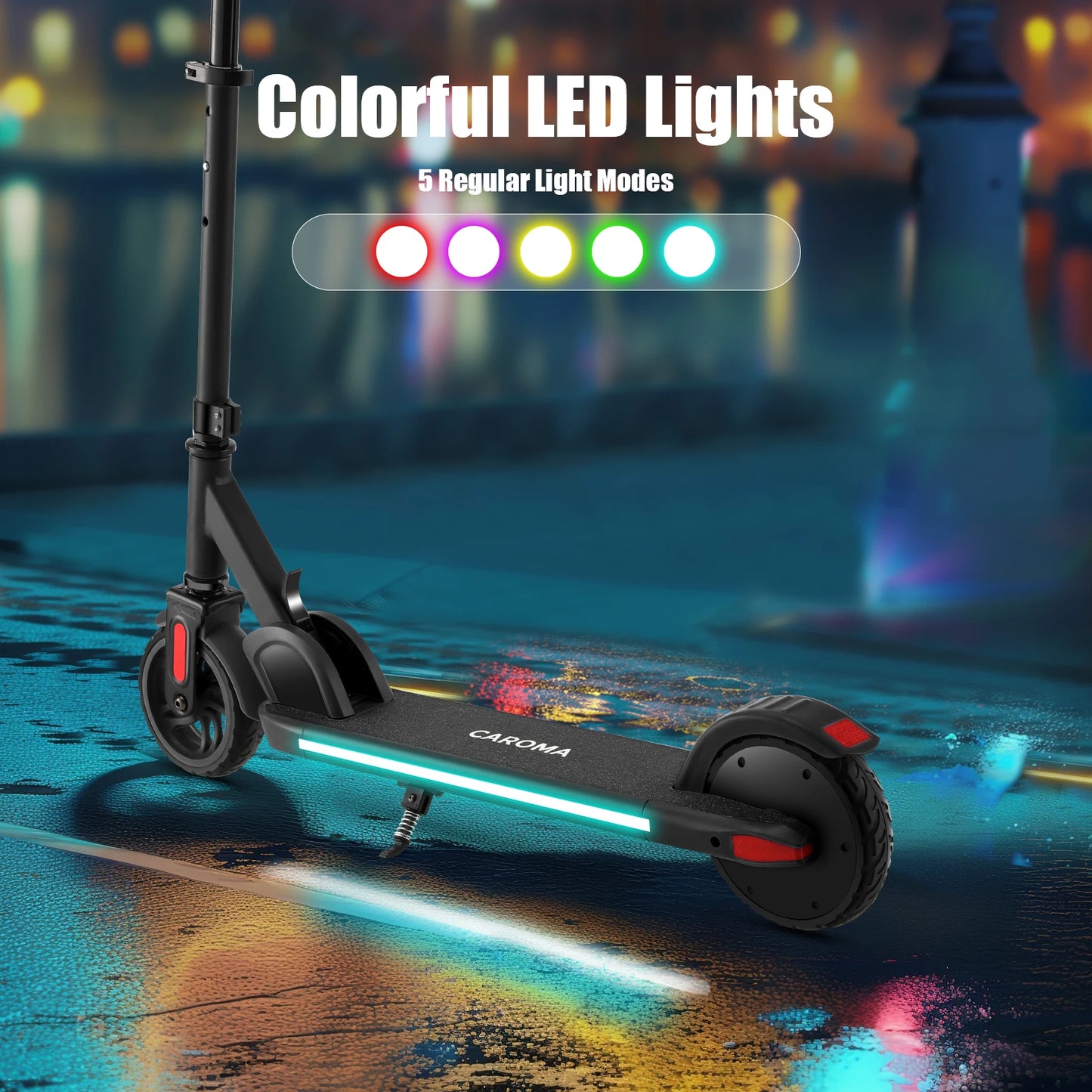 Electric Scooter for Kids Ages 6-14,180WMotor,Colorful Lights,Adjustable Height&Speed,LED Display,Foldable Scooter Idea Gift