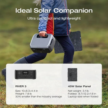 Solar Generator RIVER 3 with 45W Solar Panel - 245Wh Portable LiFePO4 Power Station, 300W Up to 600W AC Output
