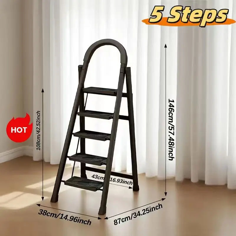 durable 3-4-5 step folding ladder with anti slip pedals,lightweight, industrial grade,space saving,high-capacity