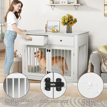 44inch Dog Crate Furniture with Drawers,Wooden Dog Kennel Furniture for Large Breed,End Table Wood Dog House for Indoor use,for
