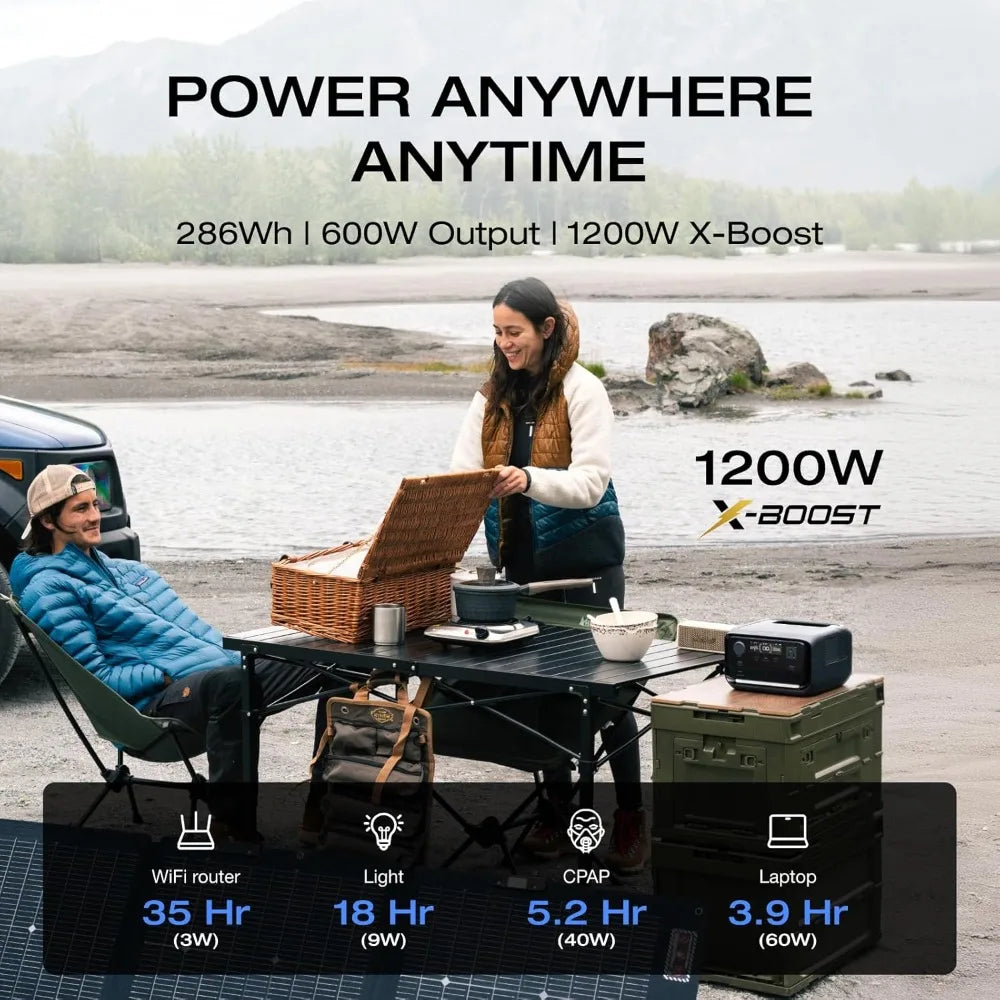 Solar Generator RIVER 3 Plus with 45W Solar Panel, 286Wh Portable Power Station LiFePO4 Battery, 3 Up to 1200W AC Outlets